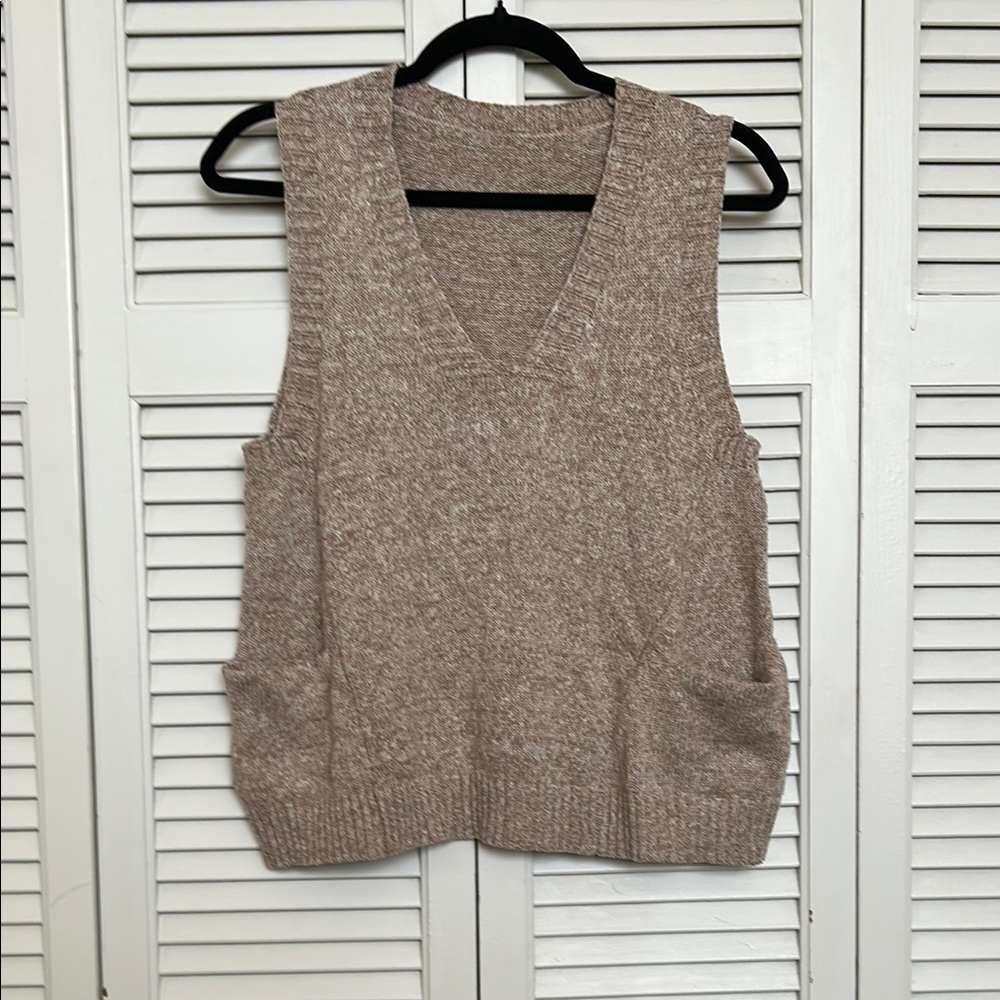 Tan V-Neck Sweater Vest with Relaxed Fit